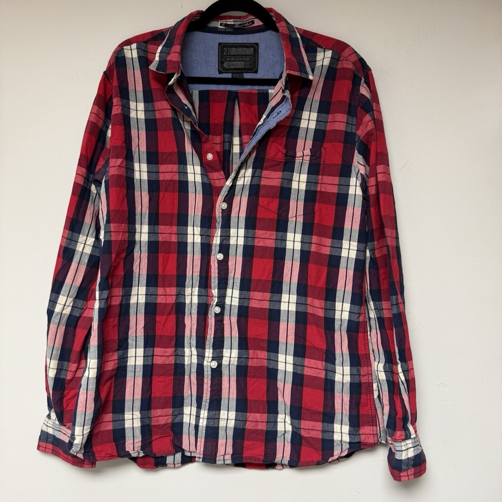 21 Men Men's Long Sleeve Plaid Button Up Size XL